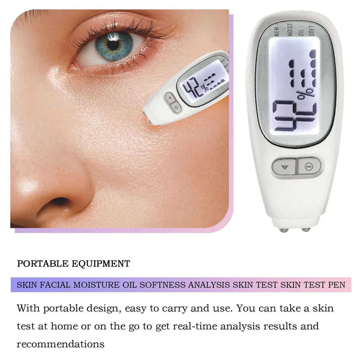 Détecteur de peau numérique, testeur de soins de la peau - Testeur d'hydratation intelligent avec écran LCD,Stylo de détection d'huile d'eau de visage pour moniteur