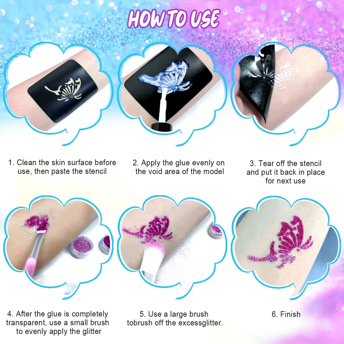 Kit Tatouage Paillettes Enfant Filles, 42 Couleurs (Comprend 12pcs Paillettes Lumineuses) mit 219 Pochoirs 213 Strass-Non-toxique Glitter Tatoo Kit Cadeau Fille pour Anniversaire Carnaval Fête