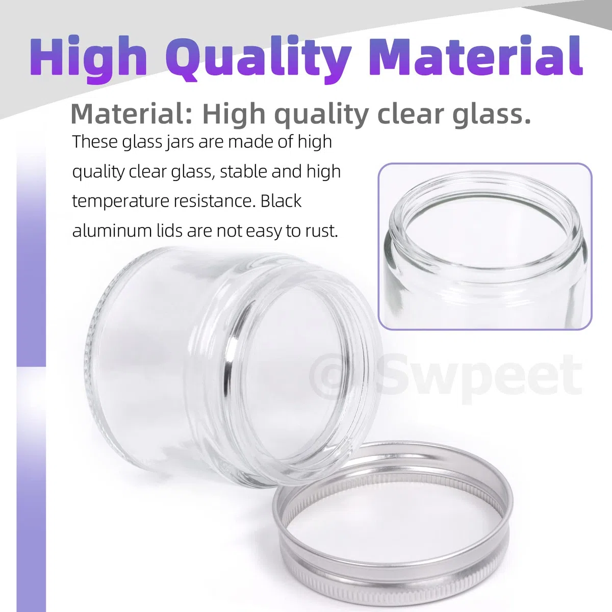 Swpeet 12 paquets 4 oz - 120 ml Kit de combinaison de pot en verre avec couvercle en argent transparent, récipient rond, en verre cosmétique avec couvercle, de voyage, crème, récipient