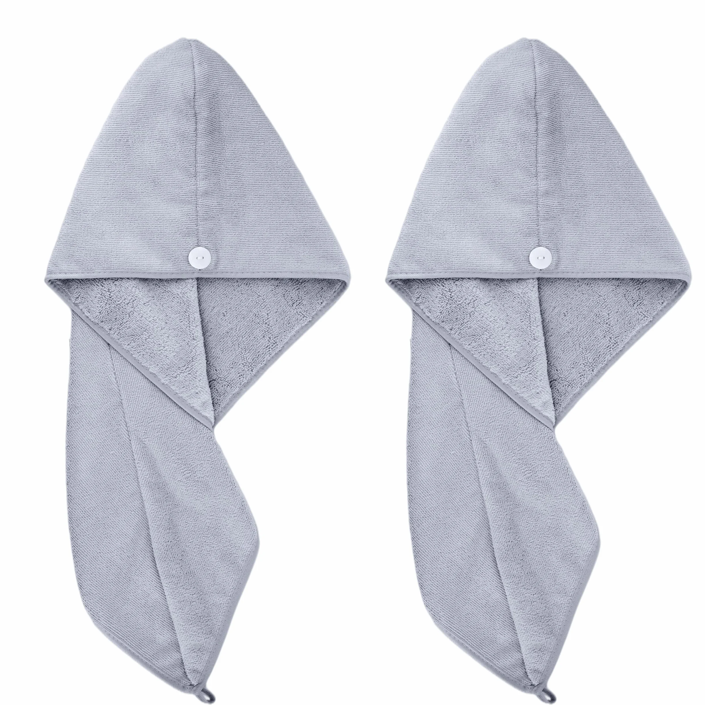 Polyte - 2 Serviettes Turban en Microfibres - séchage des Cheveux - Gris - 31 x 71 cm