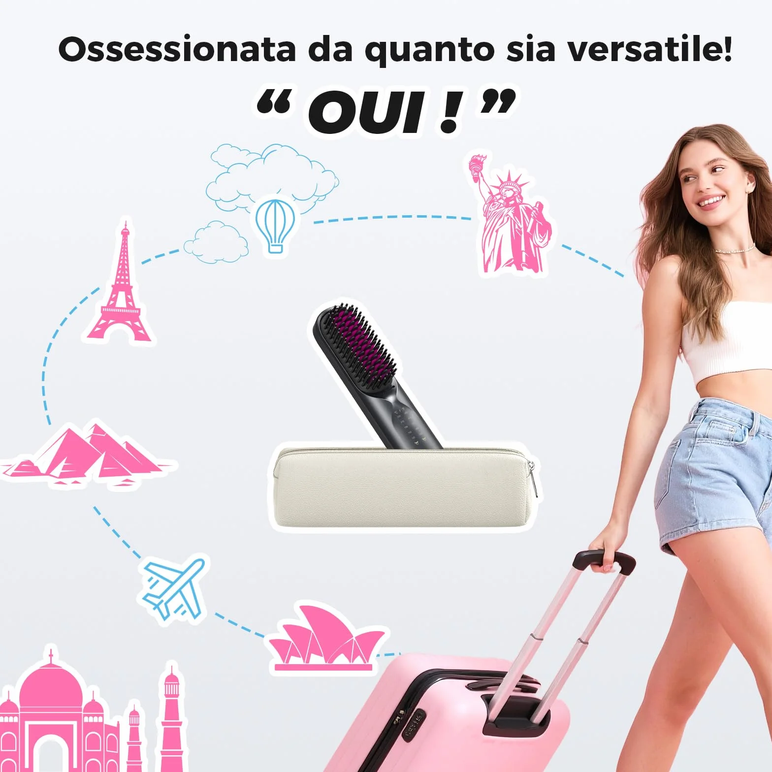 Bopcal Brosse Lissante pour Cheveux 10000mAh - 3 in 1 Brosse Lissante Sans Fil, Fer a Lisser 300 Millions d'ions Négatifs, Mini Lisseur 30S Chauffage, Céramique Anti-BrûLure, pour Voyage&Powerbank 19