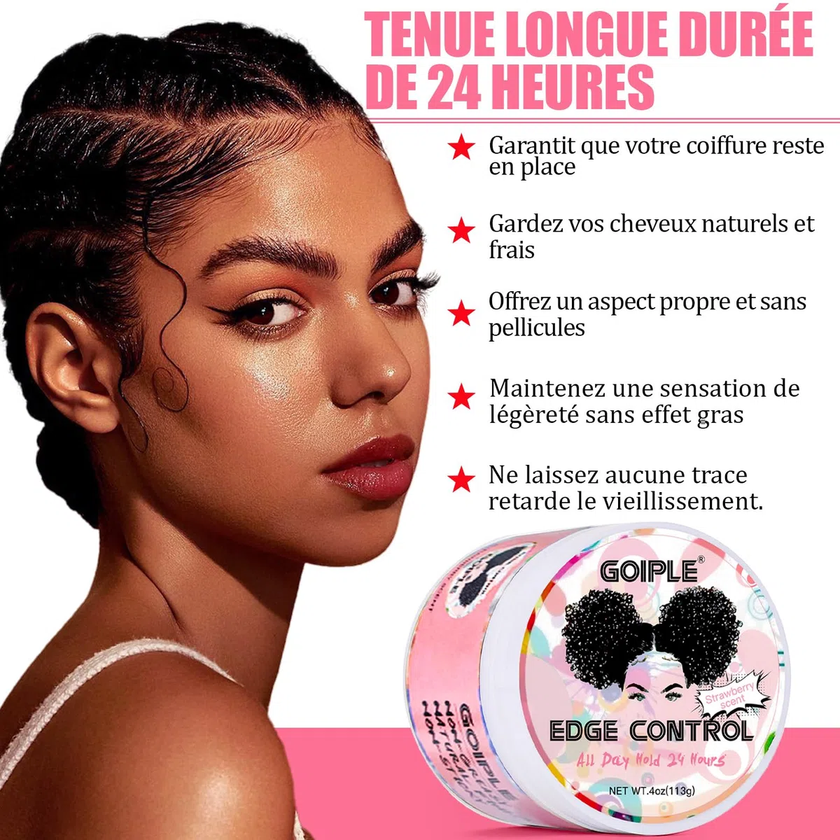 Edge Control Wax for Women Strong Hold Non-Greasy Cire Cheveux, Edge Wax Styling Tamer Edge Control for Black Hair No Flaking, White Residue, Edge Control Bonnet Satin Brush Set