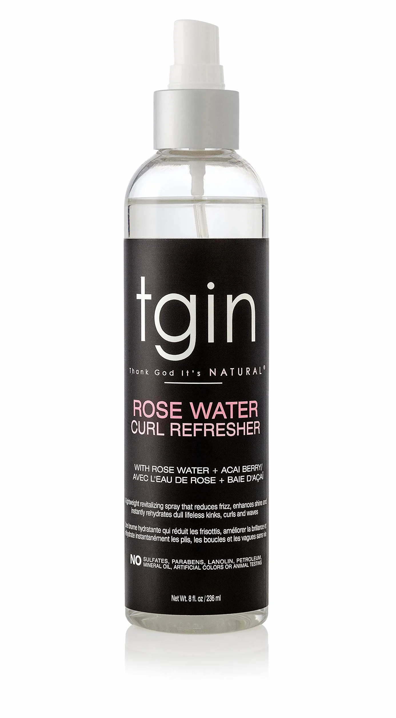 TGIN Spray rafraîchissant à l'eau de rose pour cheveux bouclés, 236 ml