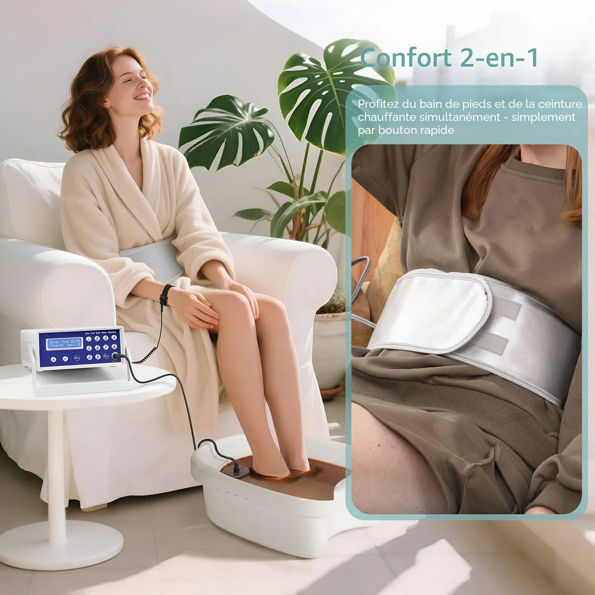 Bain de pieds ionique 2026 - Détox professionnel - Avec écran LCD - Avec ceinture chauffante - 1 buse ionique et tampon de nettoyage - Pour la maison, le spa - Cadeau parfait (avec bassin)