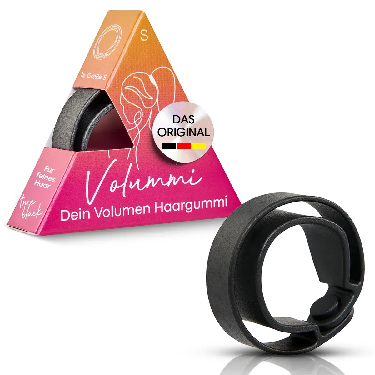 Chouchou à cheveux noir – Élastique tressé innovant pour visiblement plus de volume dans la queue de cheval – Maintien solide et doux pour les cheveux – Fabriqué en Allemagne [True Black S