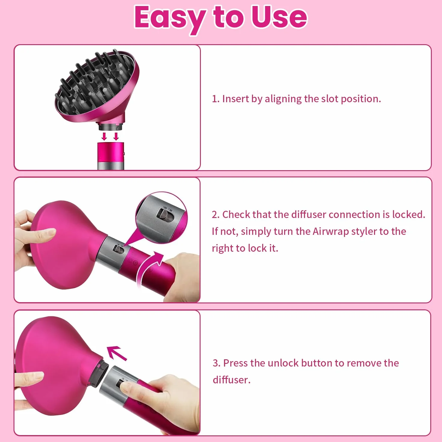 Embout diffuseur pour Dyson Airwrap HS01 HS03 HS05, diffuseur de cheveux, boucles, buse de diffuseur portable, conversion pour Airwrap Curling Styler en sèche-cheveux, rose rouge