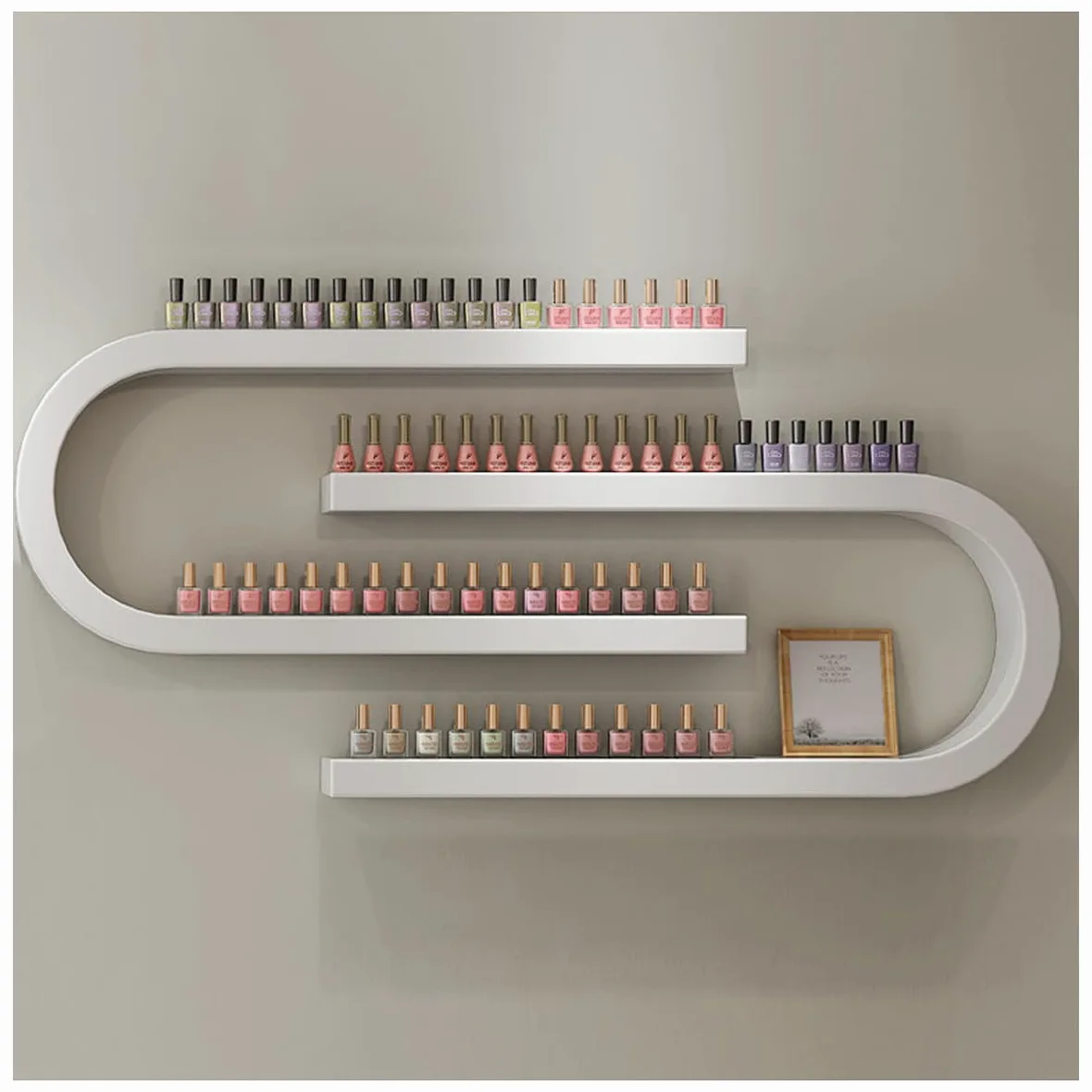 Présentoir Mural pour Vernis à Ongles : Vitrine cosmétique Murale en Forme de U, Support métallique pour huiles essentielles et Vernis à Ongles, présentoir élégant pour Salon de manucure et