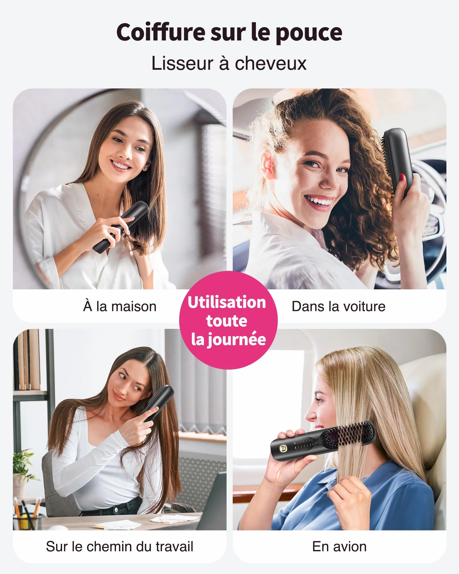 Bopcal Brosse Lissante pour Cheveux 10000mAh - 3 in 1 Brosse Lissante Sans Fil, Fer a Lisser 300 Millions d'ions Négatifs, Mini Lisseur 30S Chauffage, Céramique Anti-BrûLure, pour Voyage&Powerbank 19
