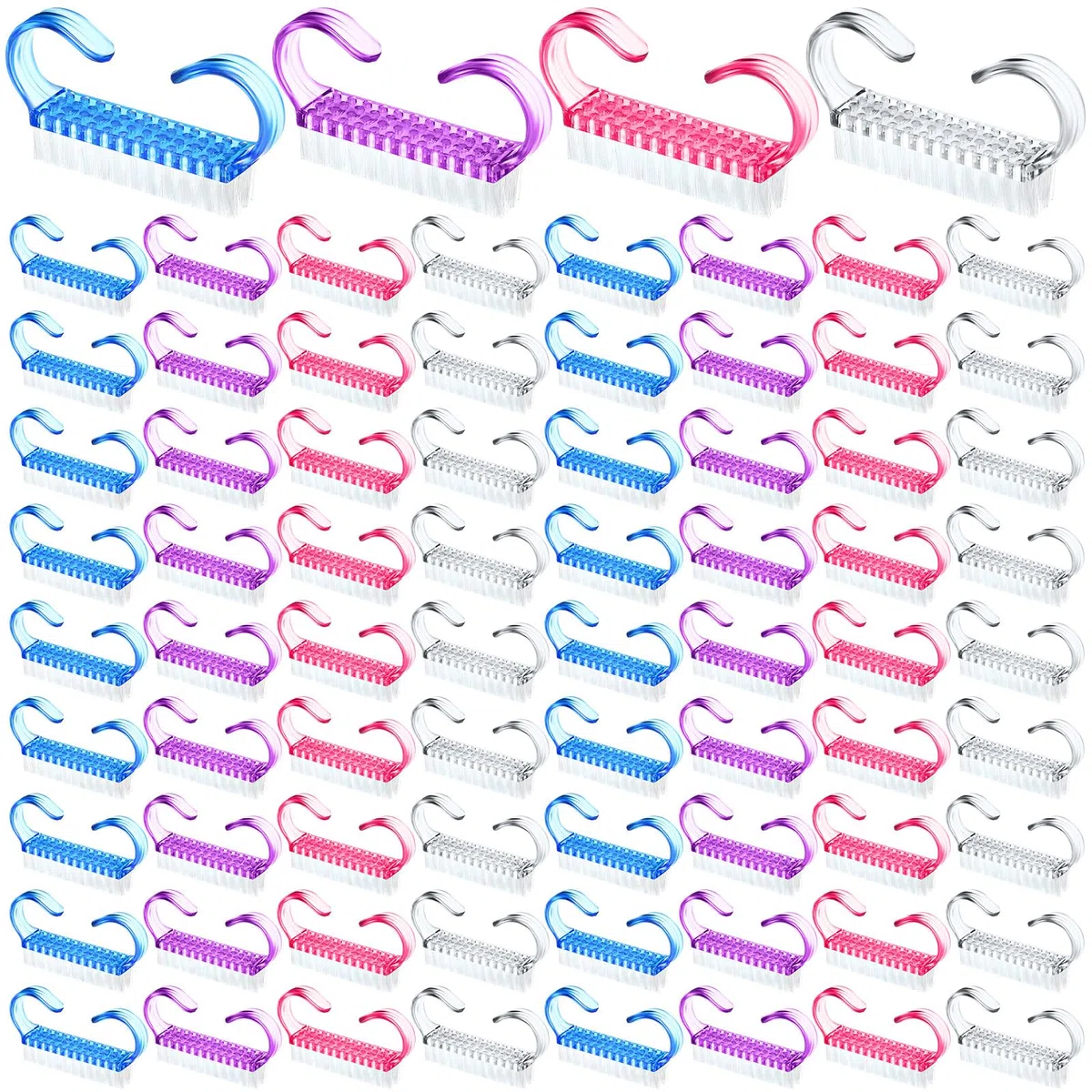 Tanlade Lot de 300 brosses à ongles avec poignée en plastique - Petite brosse à ongles - Facile à utiliser - Pour homme et femme - Pour les mains, les pieds, les orteils - 4 couleurs