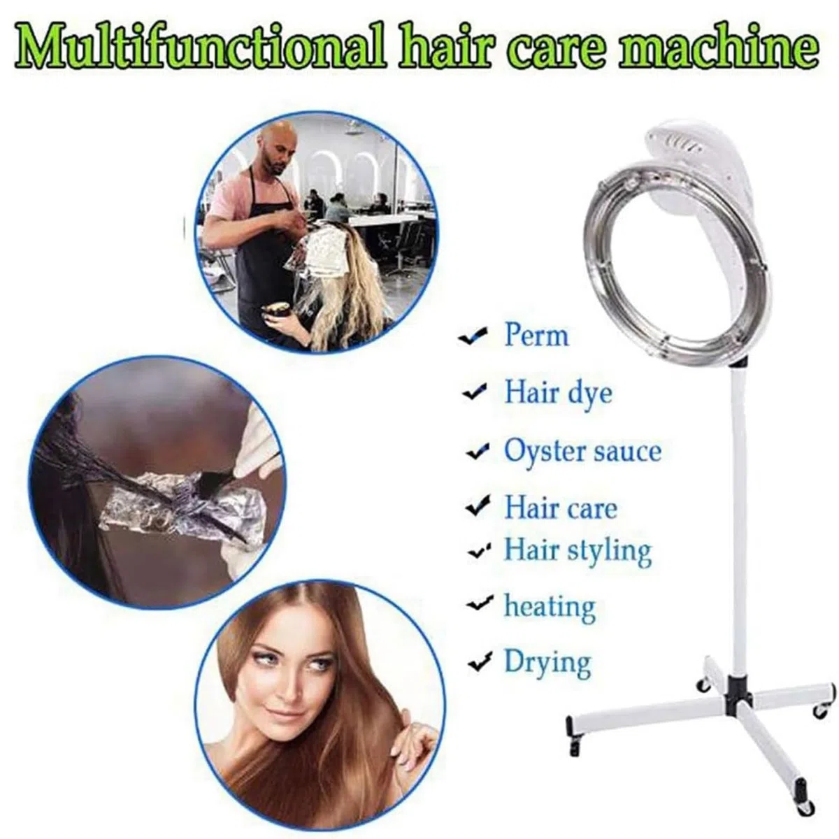 Casques de séchage sur Pied, sèche-Cheveux Professionnel sur Pied avec minuterie et Roue, équipement de Salon de beauté, processeur de Coloration for Salon de Coiffure à Domicile
