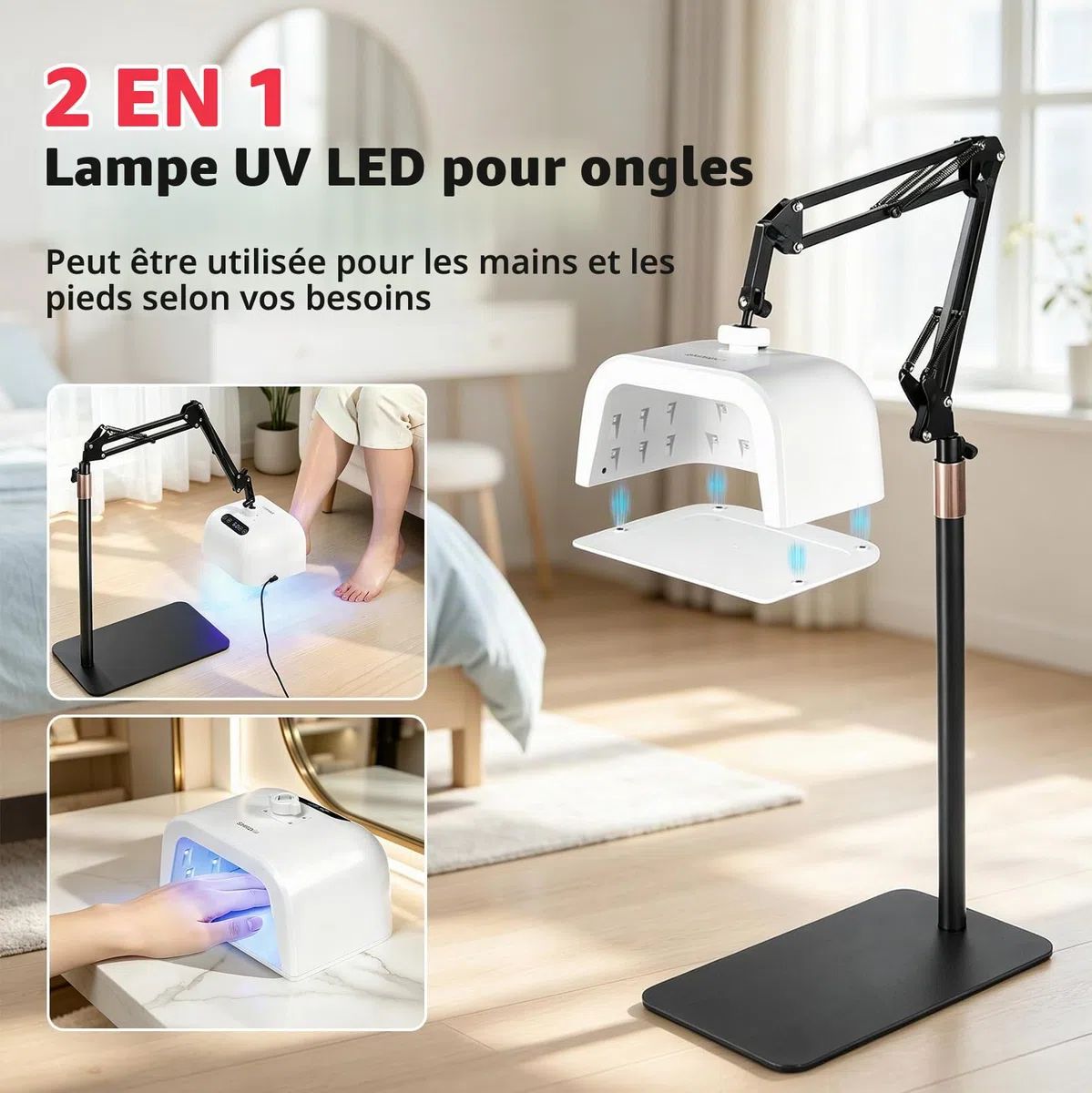 Lampe UV 2 en 1 48 W pour ongles en gel, séchoir professionnel pour ongles des doigts et des orteils