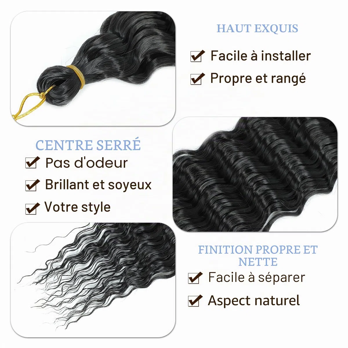 Deep Twist Crochet Braids Hair Extensions Ocean Wave Braiding Crochet Hair Soft Synthetic Curly Bohemian Braiding Crochet Hair Extensions for Women (1B, 18 inch (pack of 3）)