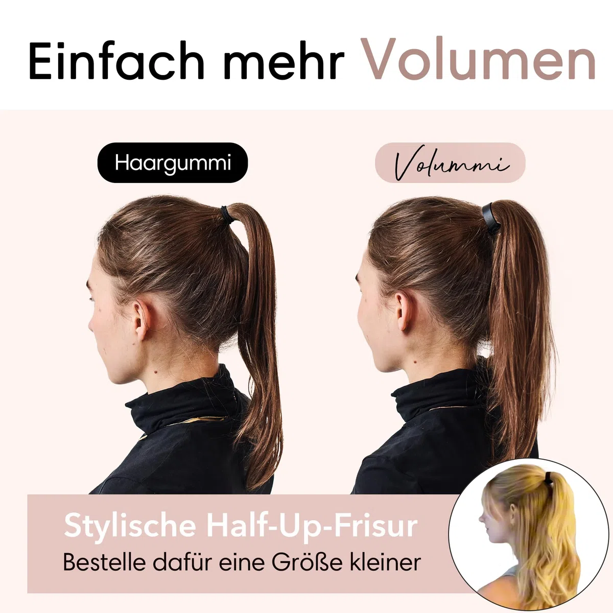 Chouchou à cheveux noir – Élastique tressé innovant pour visiblement plus de volume dans la queue de cheval – Maintien solide et doux pour les cheveux – Fabriqué en Allemagne [True Black S