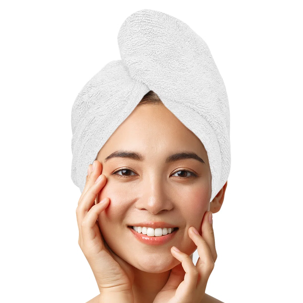 Serviette turban pour cheveux de qualité supérieure, 100 % coton, serviette turban de qualité supérieure avec bouton et élastique, super absorbante, 1 pièce blanche